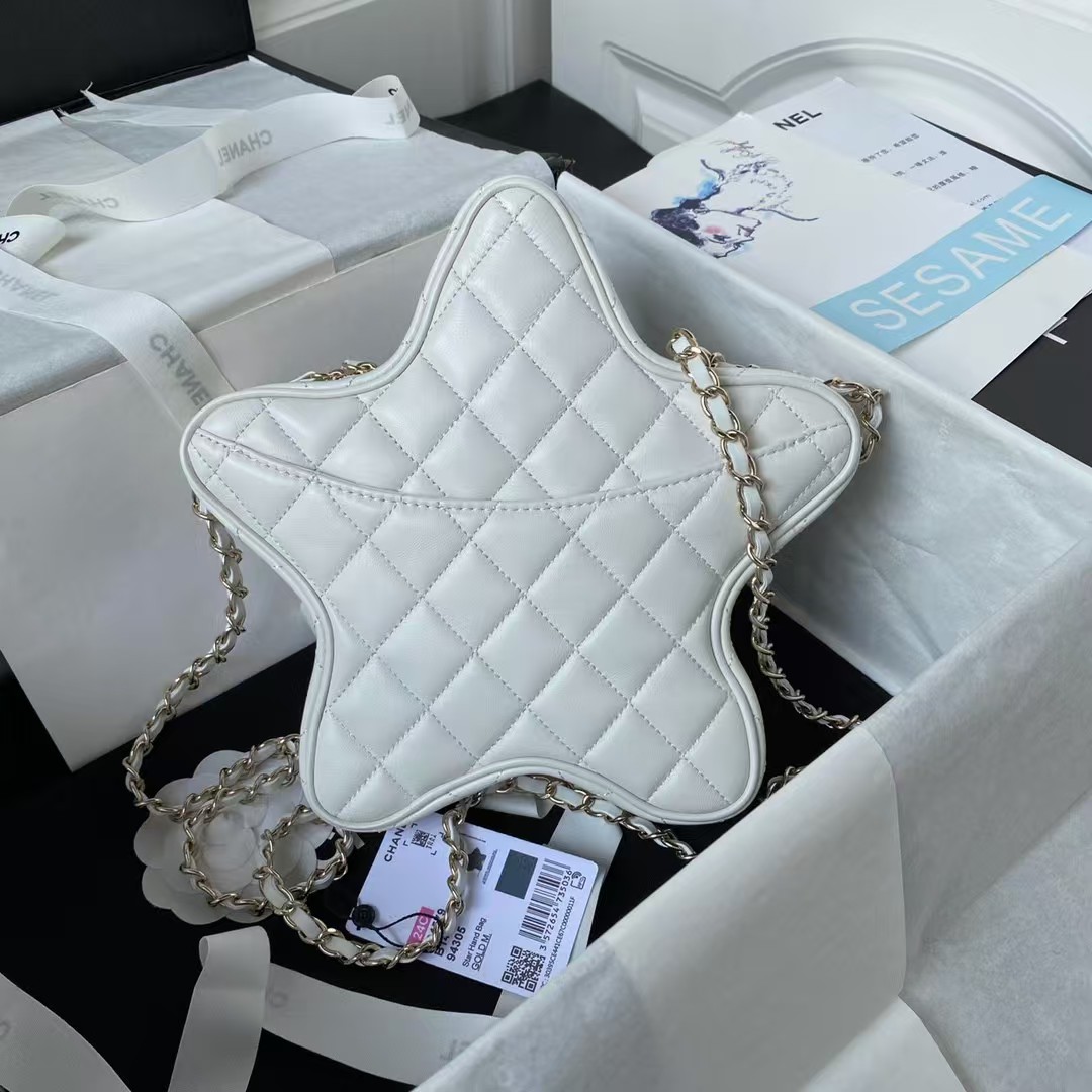 Chanel 24C AS4579 Star Bag White Lambskin Light Gold Hardware