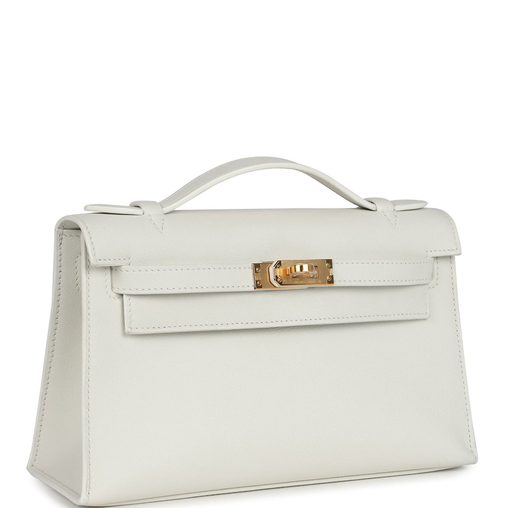 Hermes Kelly Pochette White Swift Gold Hardware