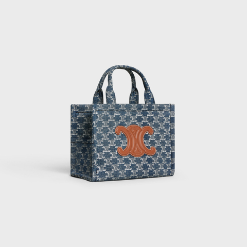 SMALL CABAS THAIS IN DENIM WITH TRIOMPHE ALL-OVER AND CALFSKIN DENIM / SILVER