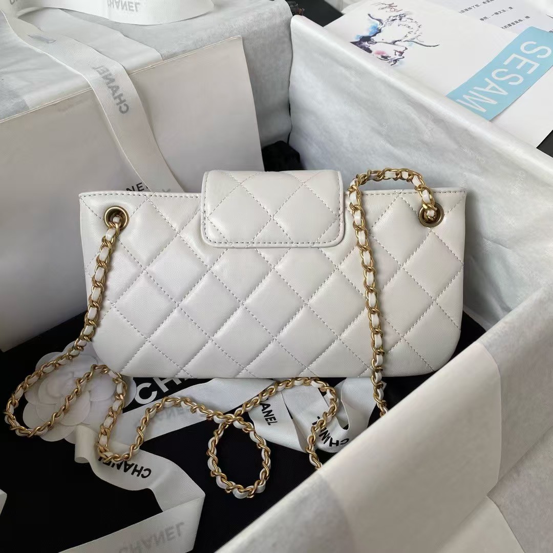 Chanel 24C AS4611 Vintage Logo Lambskin Rectangular Shoulder Bag White