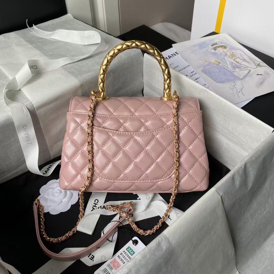 Chanel A92990 Small Flap Bag With Top Handle Shiny Calfskin Pink