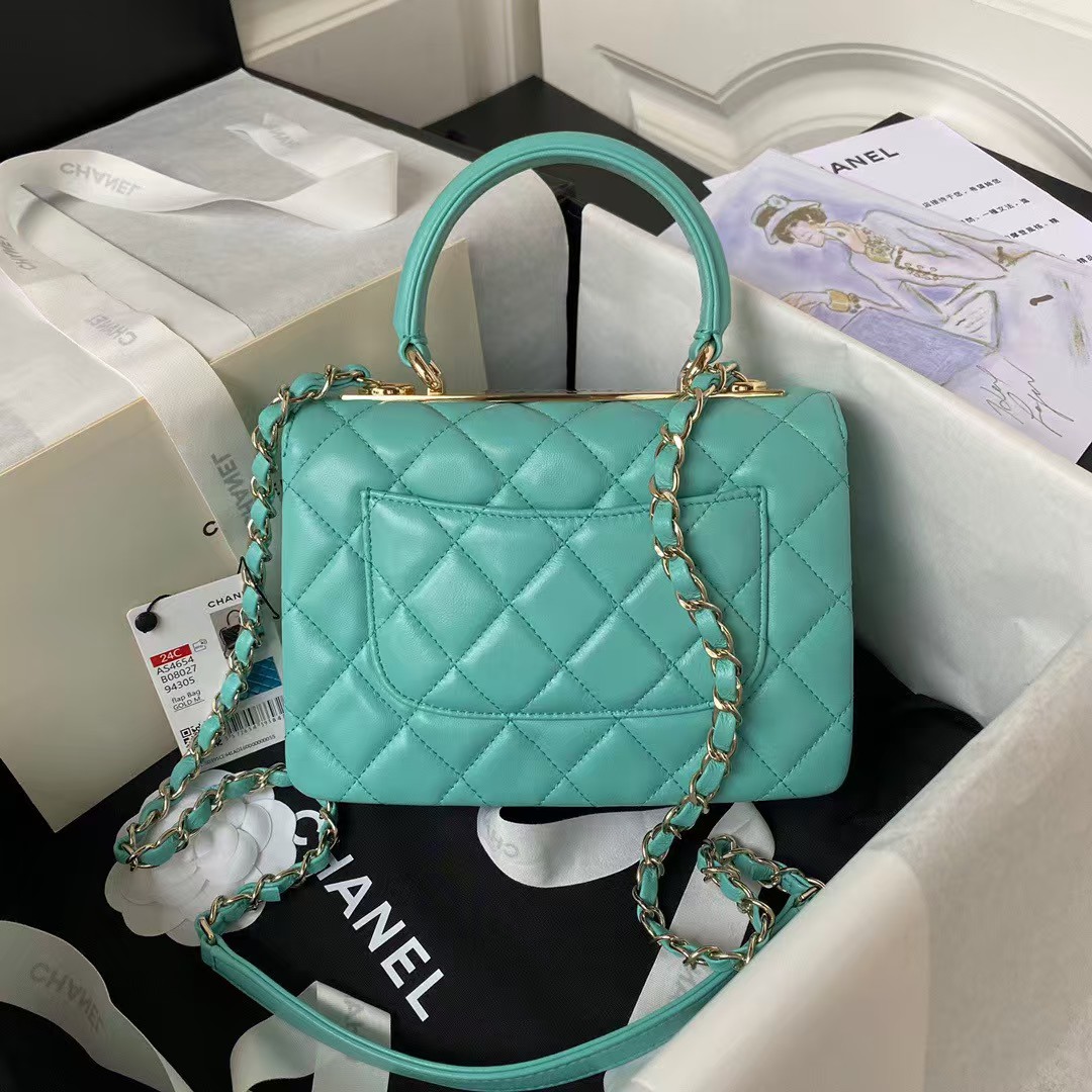 Chanel AS4654 Mini Trendy CC Flap Bag Turquoise Lambskin Light Gold Hardware