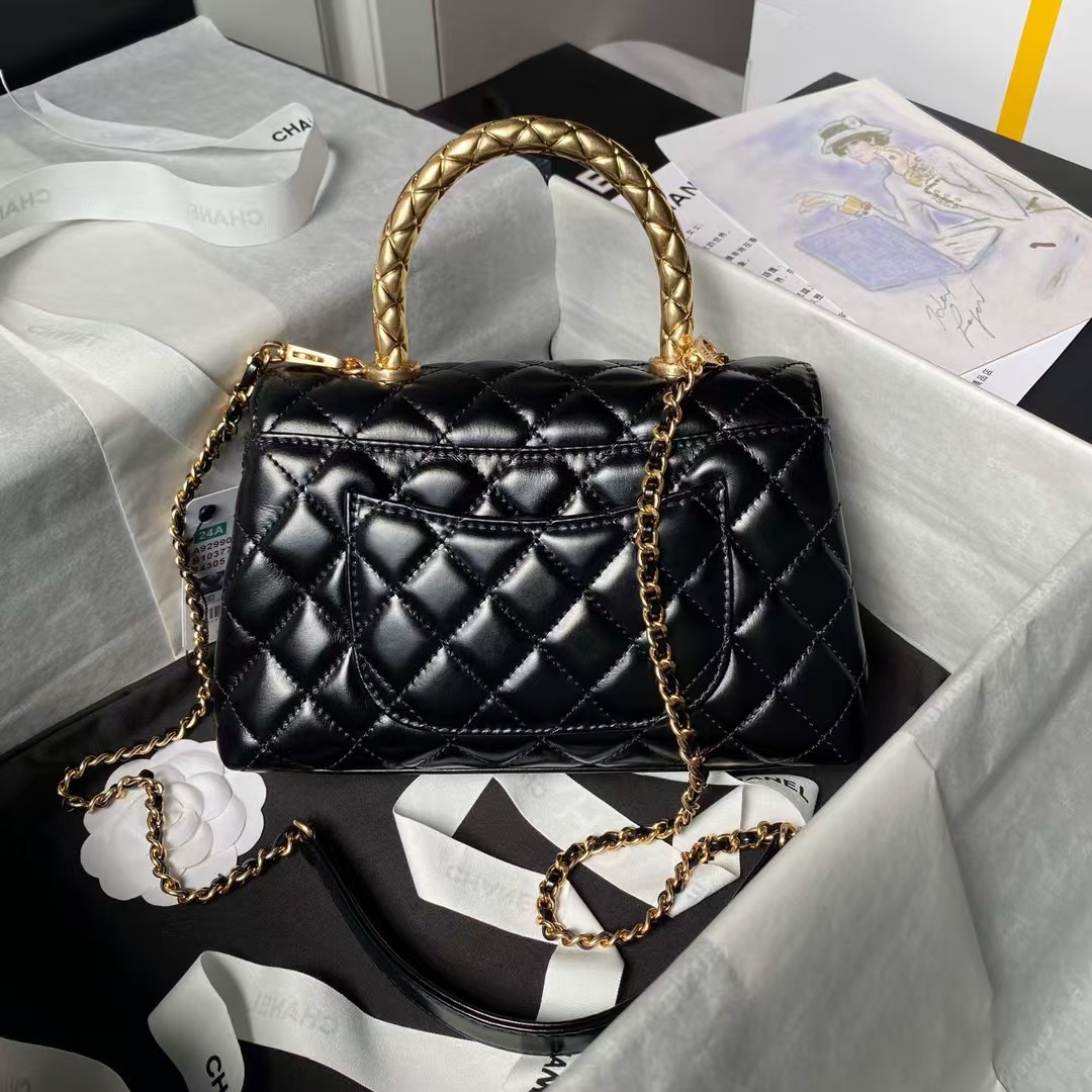 Chanel A92990 Small Flap Bag With Top Handle Black Shiny Calfskin Black