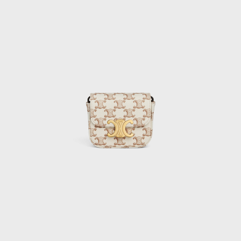 MINI CLAUDE IN TEXTILE WITH TRIOMPHE PRINT AND CALFSKIN WHITE