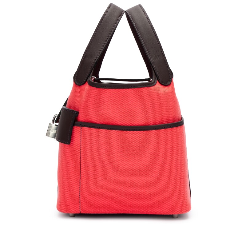 Hermes Rouge Sellier Swift and Rose Texas Toile Goeland Cargo Picotin Lock 18 Palladium Hardware