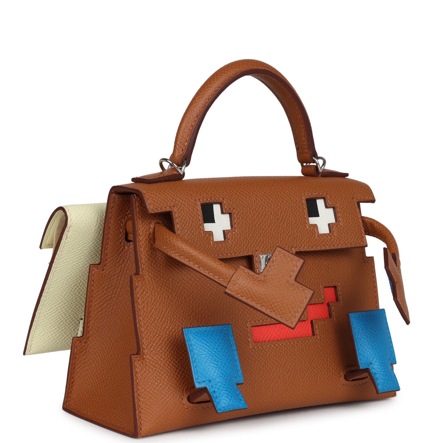 Hermes “Quelle Idolle” Picto Kelly Doll Gold, Bleu Zanzibar, Jaune Milton and Orange Field Epsom/Swift Palladium Hardware