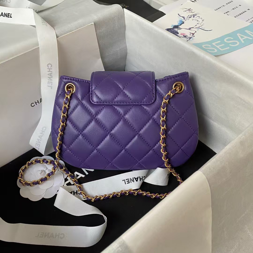 Chanel 24C Vintage Logo Small Quilted Lambskin Shoulder Bag AS4609 Purple