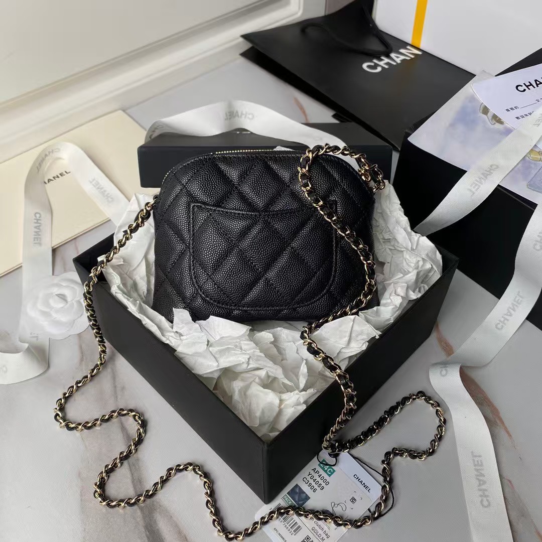 Chanel 24S AP4000 Mini Clutch With Chain Crossbody Bag Black Caviar Light Gold Hardware