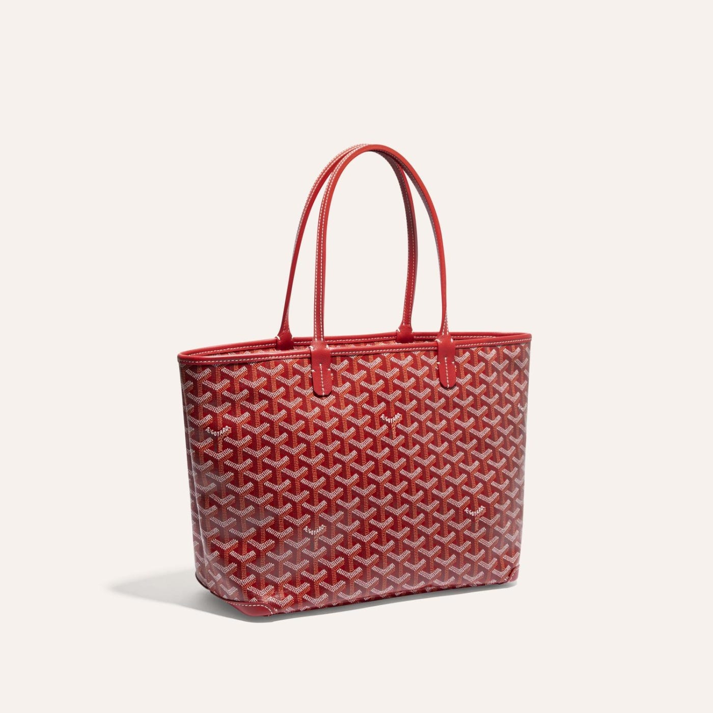 Goyard Goyardine Artois Tote PM Red Canvas & Chevroches Calfskin Palladium Hardware