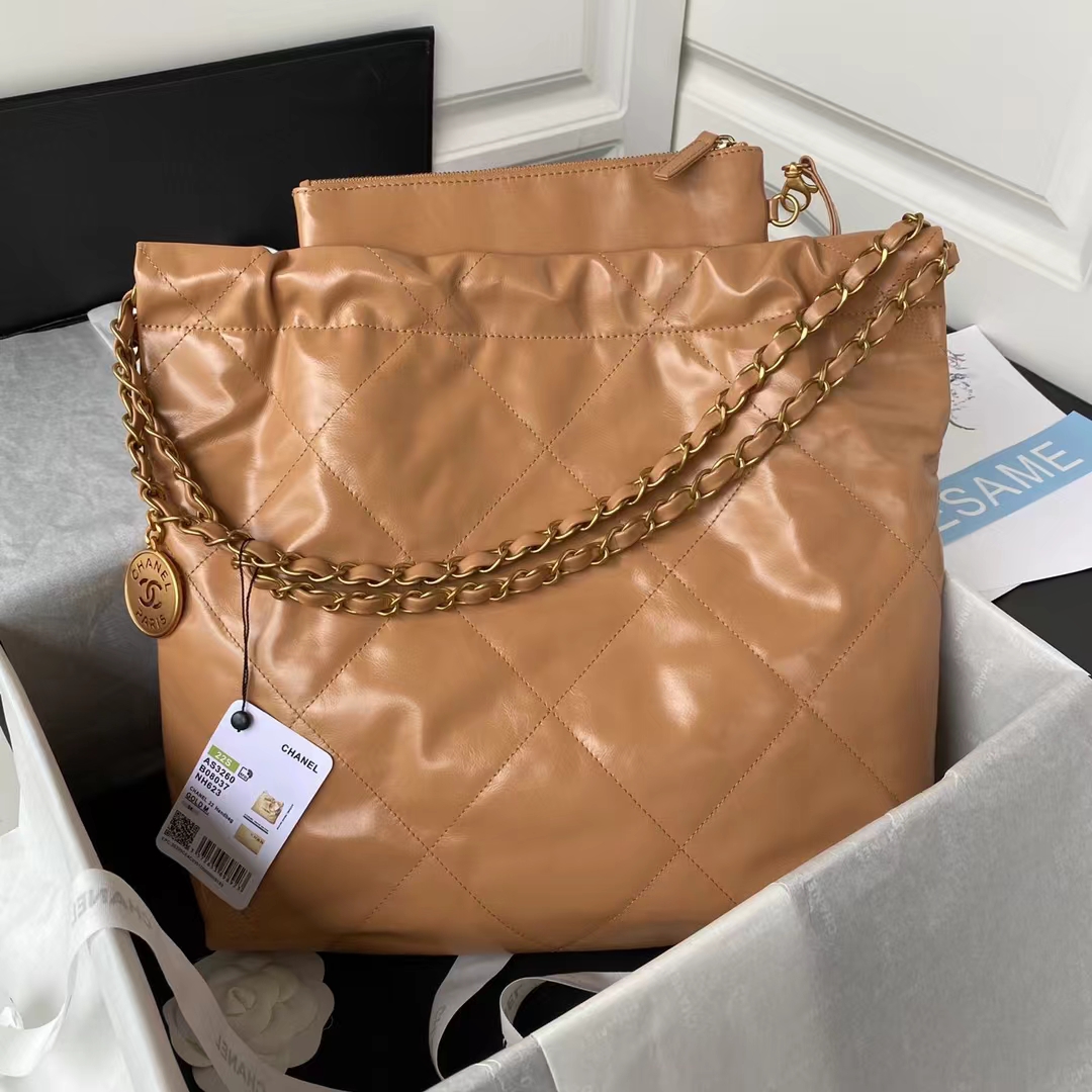 Chanel 22 AS3260 Small Bag Brown Calfskin Gold Hardware