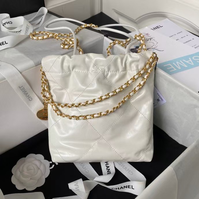 Chanel 22 AS3980 Mini Tote Shiny Calfskin & Gold-Tone Metal White