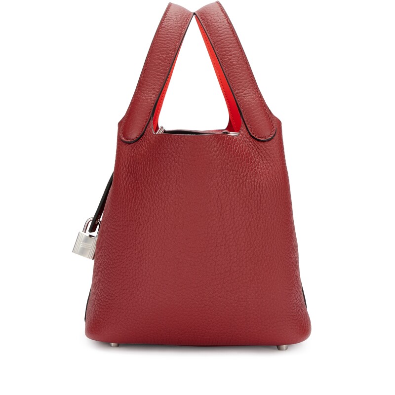 Hermes Rouge H Clemence and Orange Field Swift Verso Picotin Lock 18 Palladium Hardware