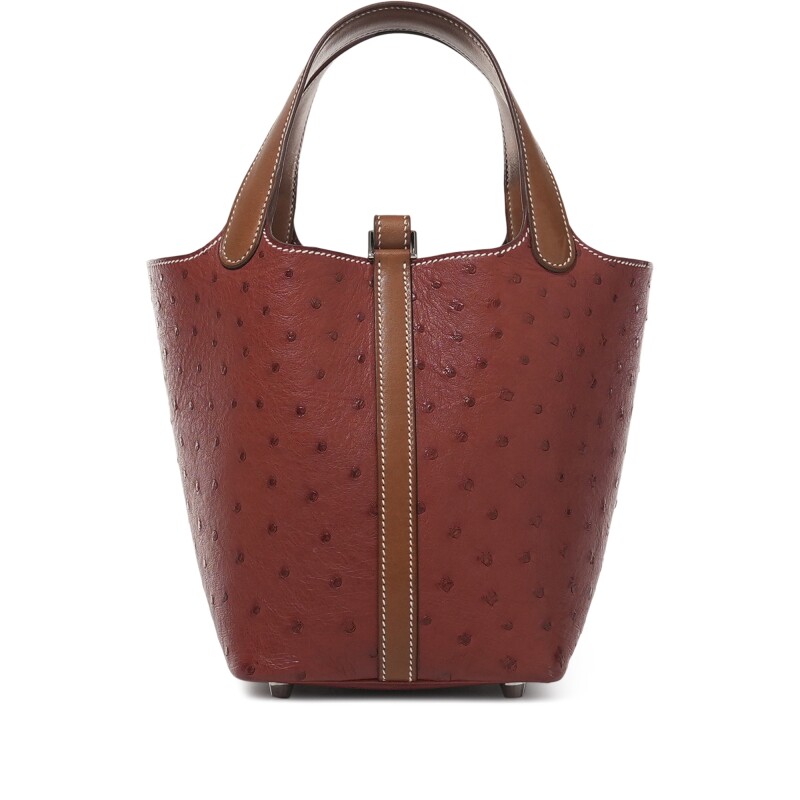 Hermes Fauve Barenia and Brique Ostrich Touch Picotin Lock 18 Palladium Hardware