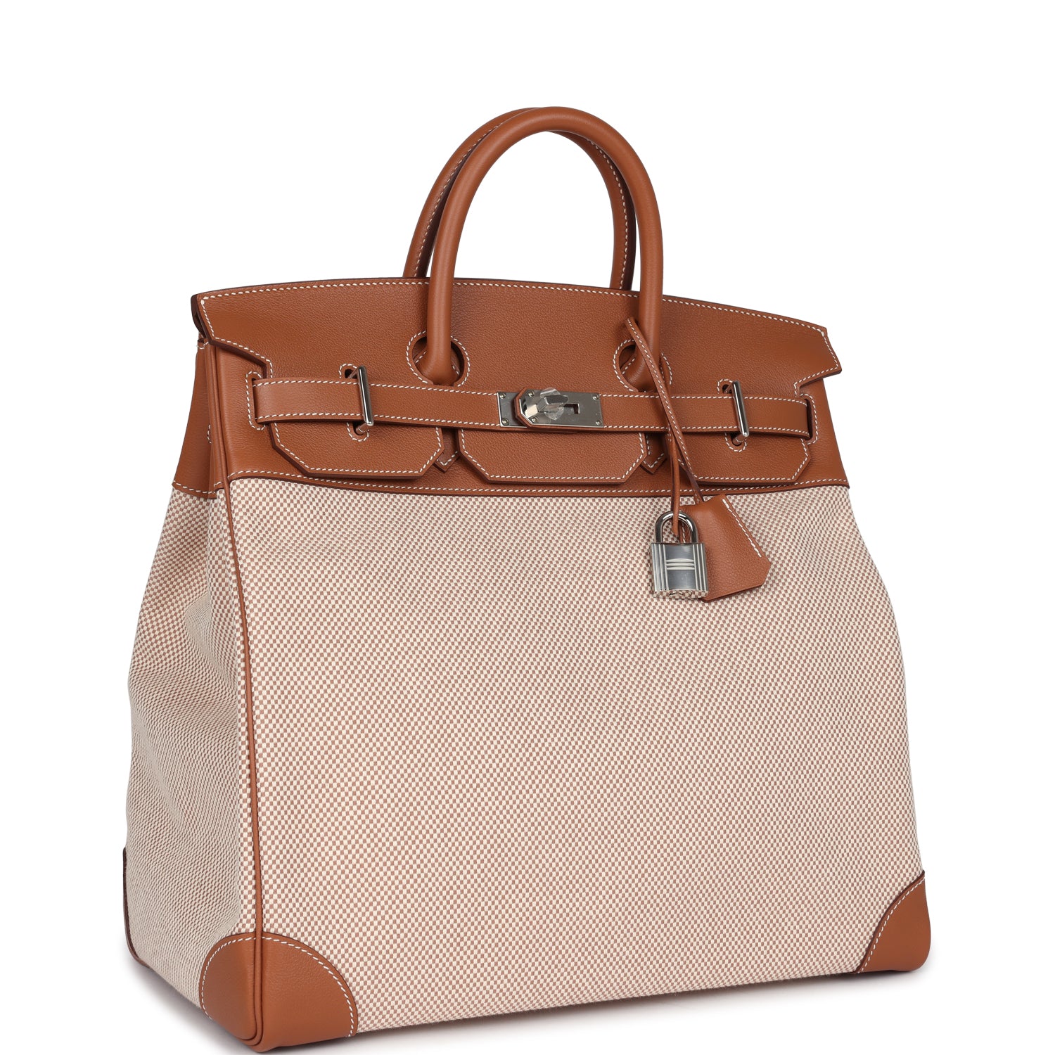 Hermes Birkin HAC 40 Gold Evercolor and Ecru Toile Palladium Hardware