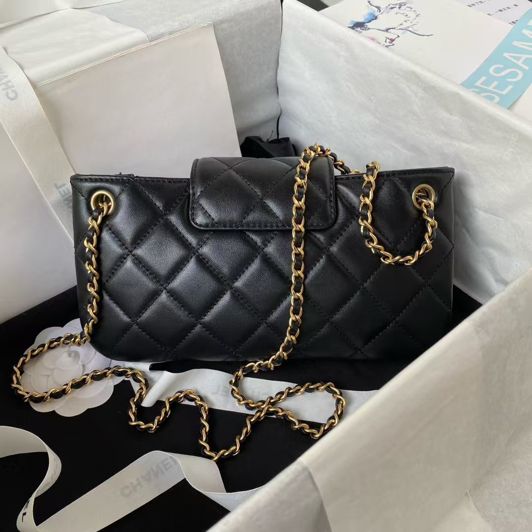 Chanel 24C AS4611 Vintage Logo Lambskin Rectangular Shoulder Bag Black