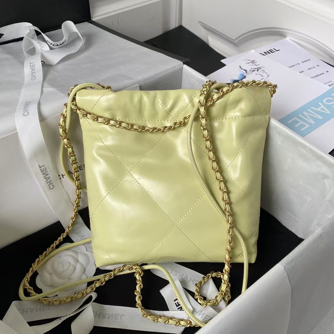 Chanel 22 AS3980 Mini Tote Shiny Calfskin & Gold-Tone Metal Yellow