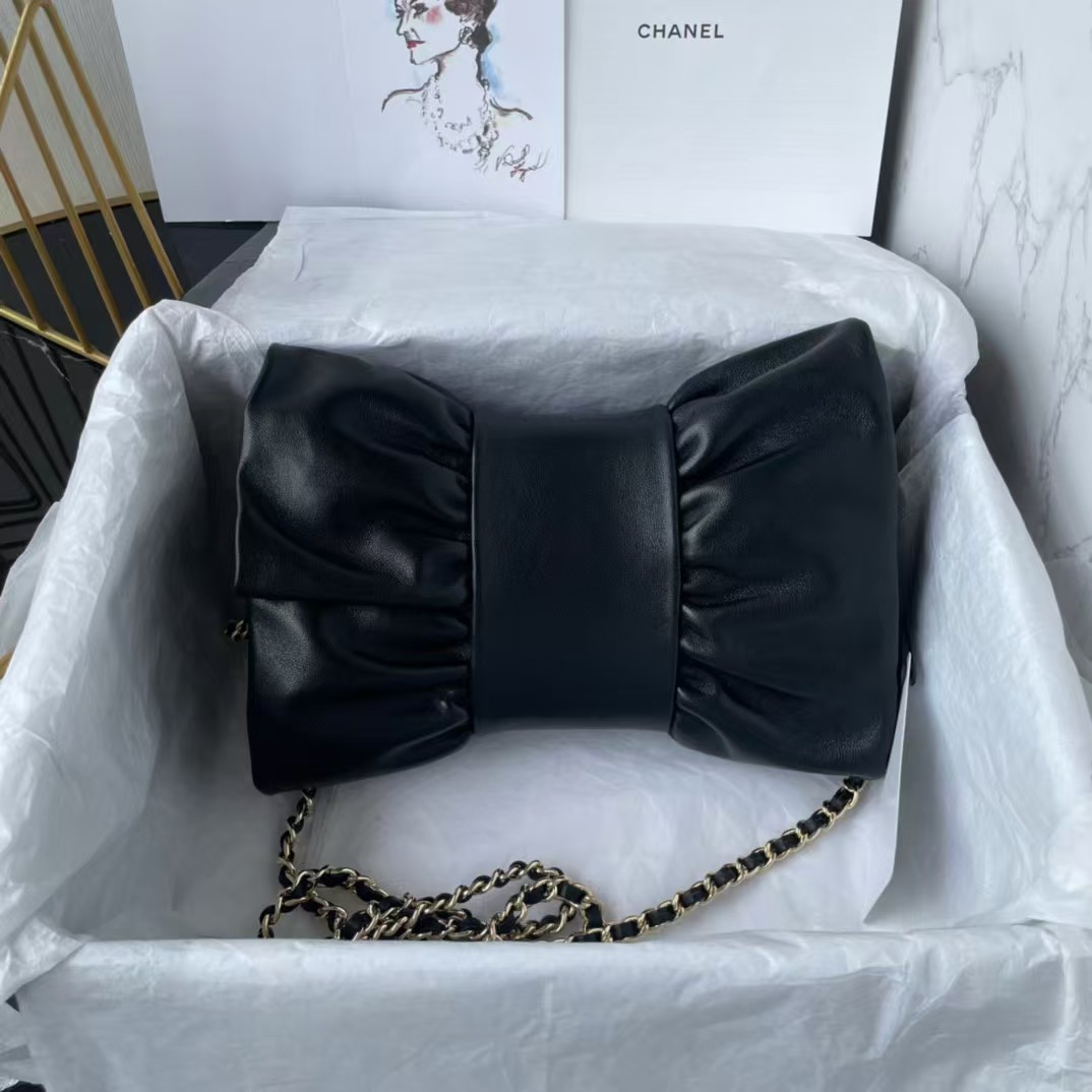 Chanel 24B AS5129 Metallic Lambskin Butterfly Evening Bag Black