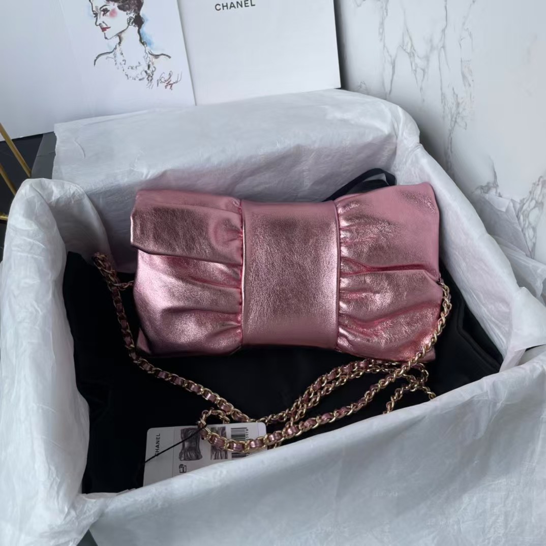 Chanel 24B AS5129 Metallic Lambskin Butterfly Evening Bag Metallic Pink