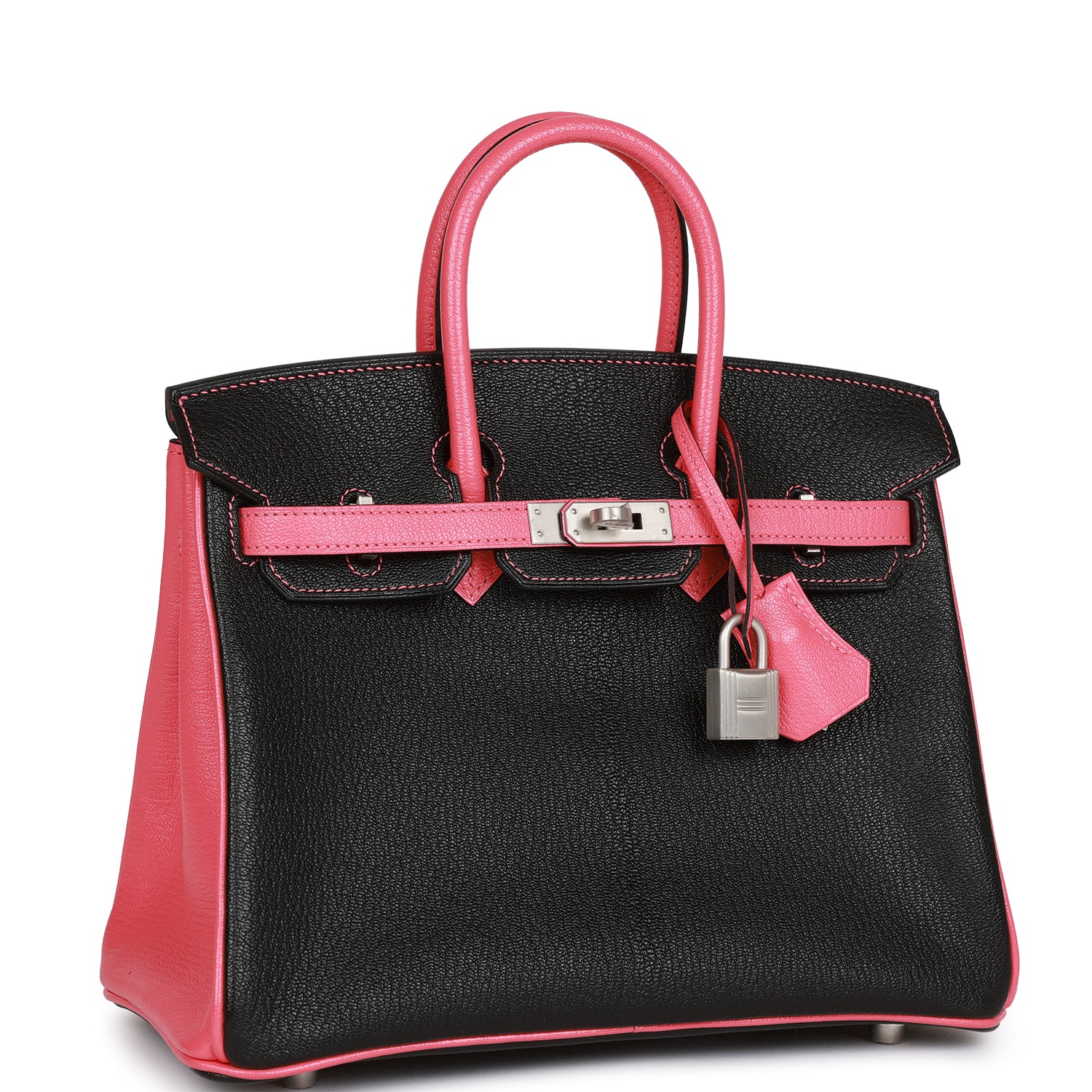 Hermes Special Order (HSS) Birkin 25 Black and Rose Azalee Chevre Brushed Palladium Hardware