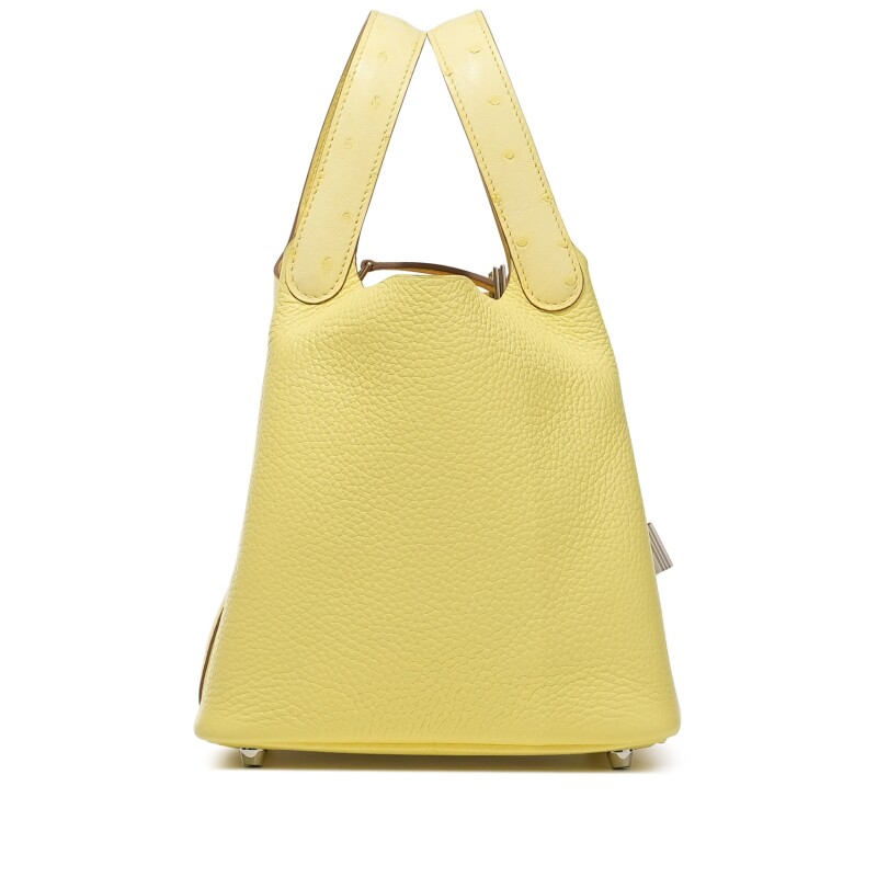 Hermes Lime Clemence and Ostrich Touch Picotin Lock 18 Palladium Hardware