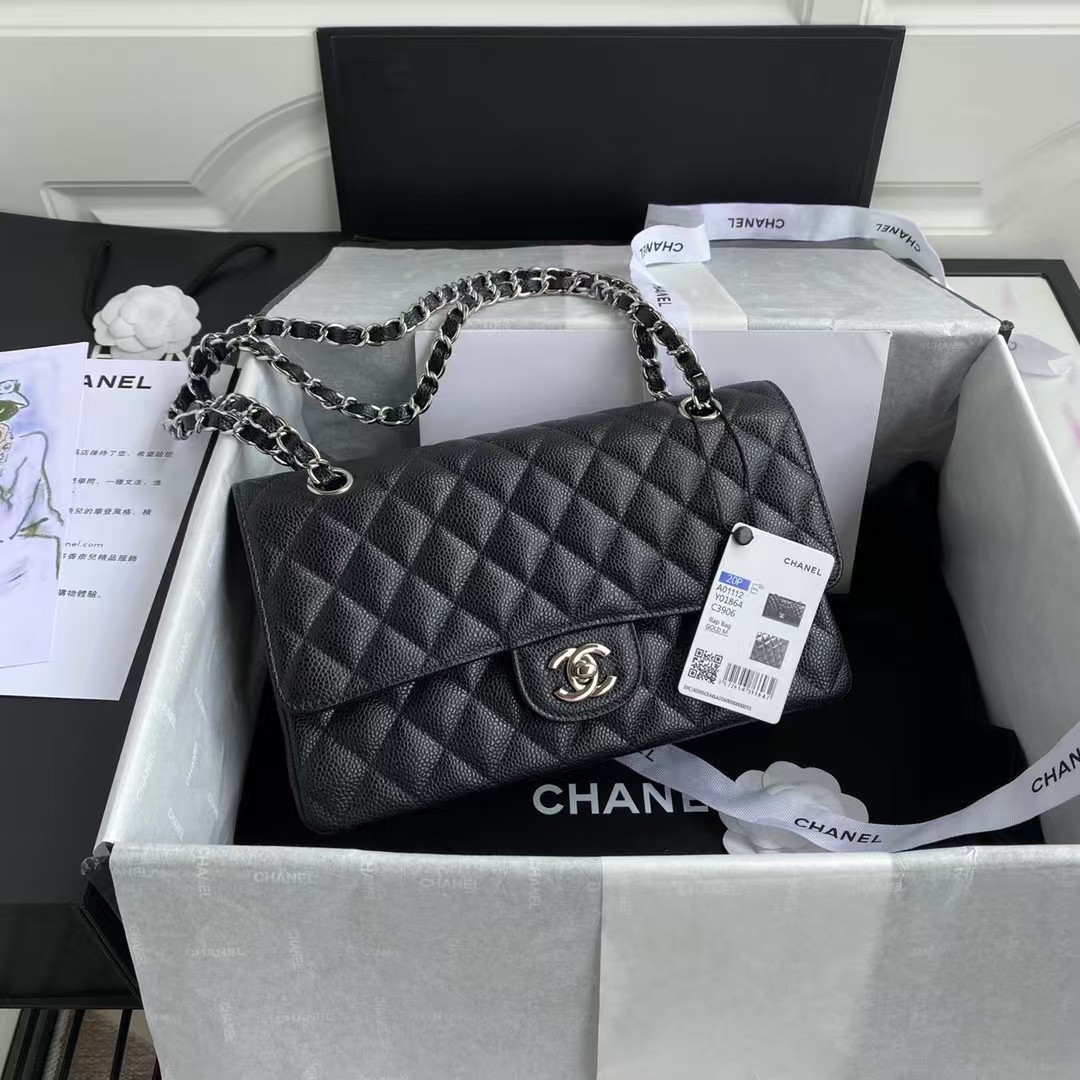 Chanel Classic 11.12 Handbag Caviar Silver Hardware Burgundy Interior