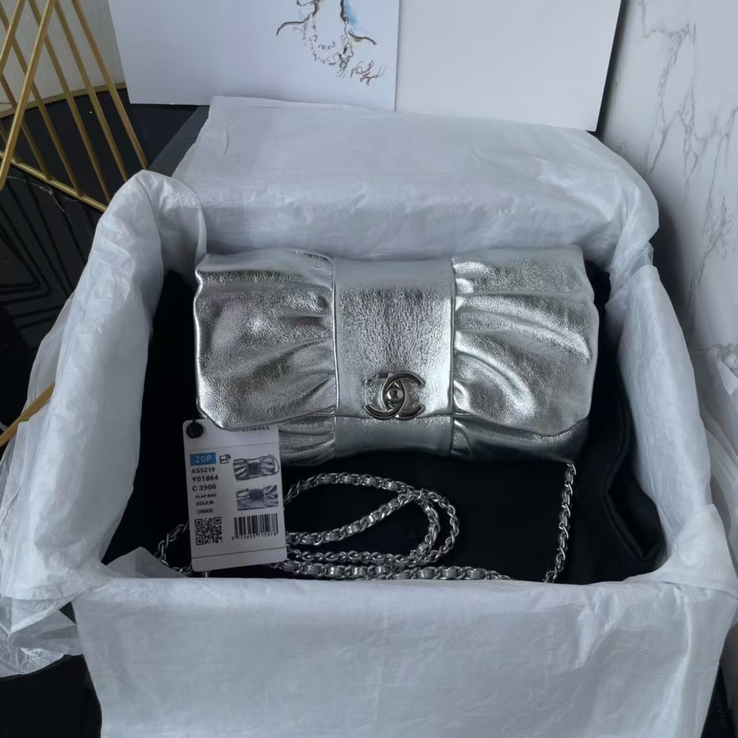 Chanel 24B AS5129 Metallic Lambskin Butterfly Evening Bag Metallic Silver