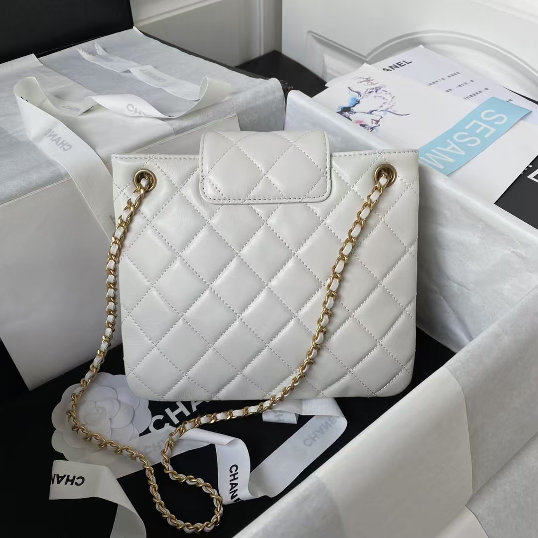 Chanel 24C AS4596 Vintage Logo Quilted Lambskin Shoulder Bag White