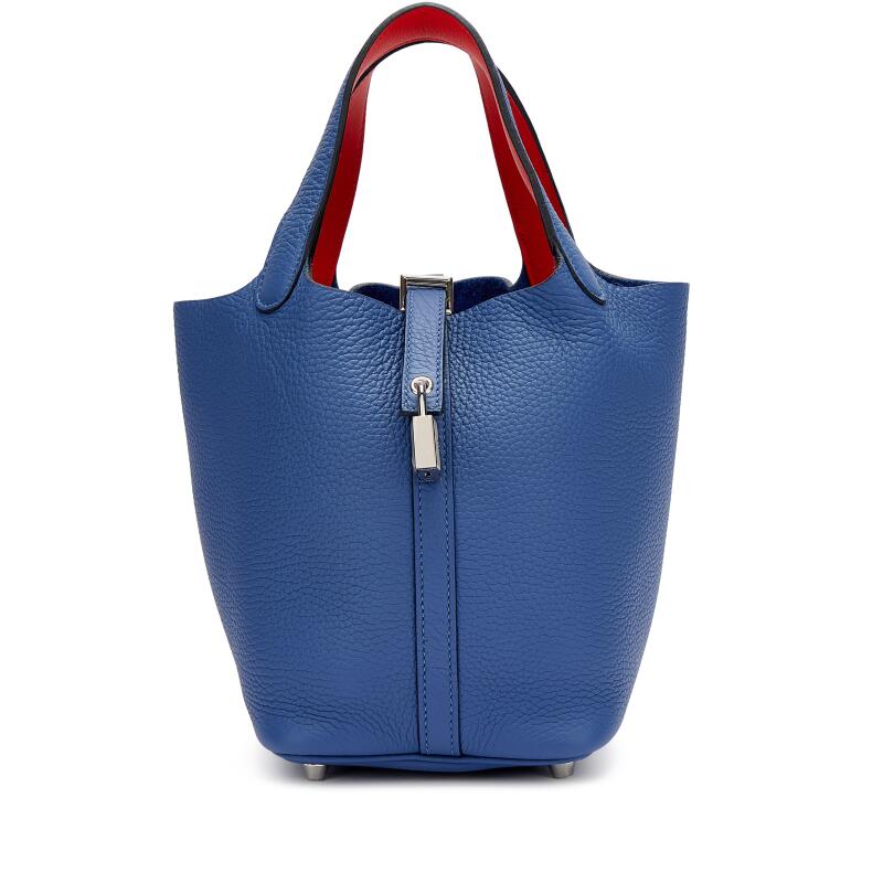 Hermes Bleu Brighton Clemence and Capucine Swift Verso Picotin Lock 18 Palladium Hardware
