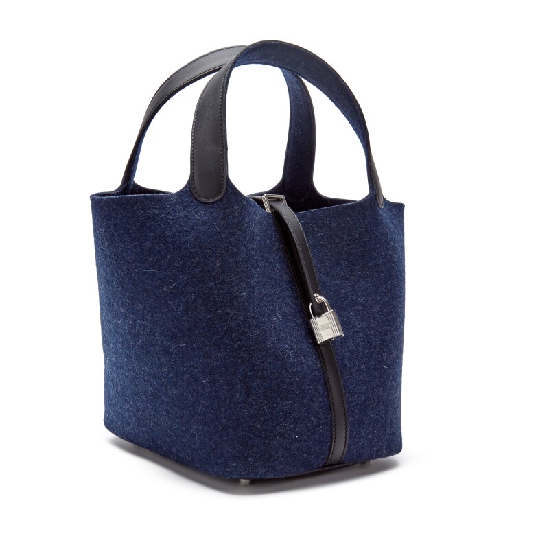 Hermes Blue Nuit Feutre Wool and Black Swift Picotin Lock 22 Palladium Hardware