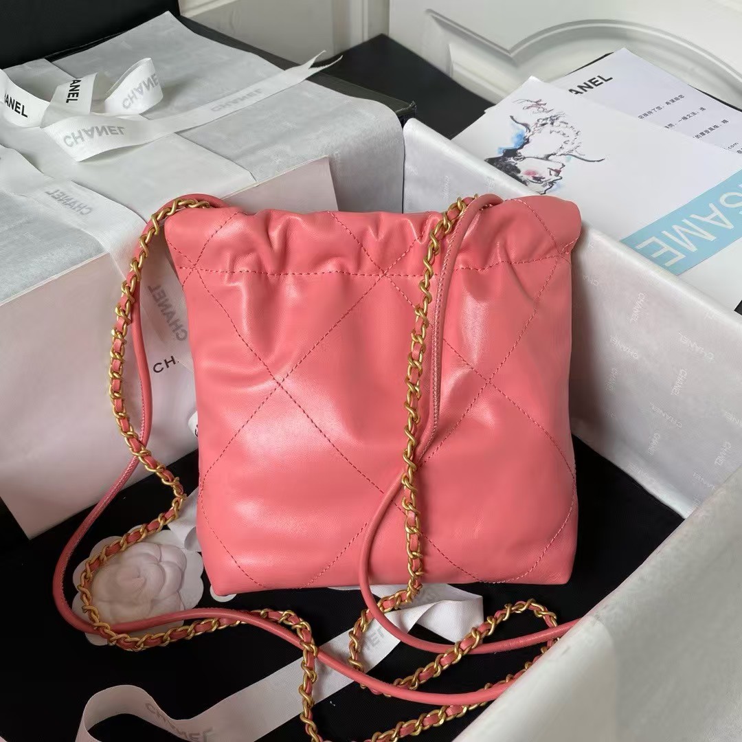 Chanel 22 AS3980 Mini Tote Shiny Calfskin & Gold-Tone Metal Dark Pink