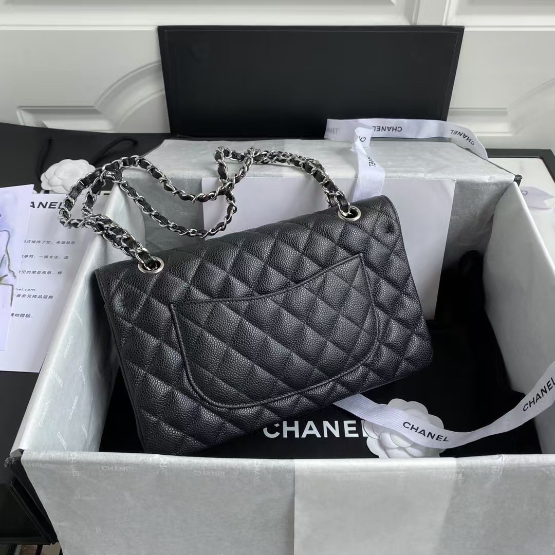 Chanel Classic 11.12 Handbag Caviar Silver Hardware Burgundy Interior