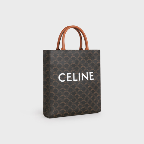 SMALL CABAS VERTICAL IN TRIOMPHE CANVAS AND CALFSKIN TAN