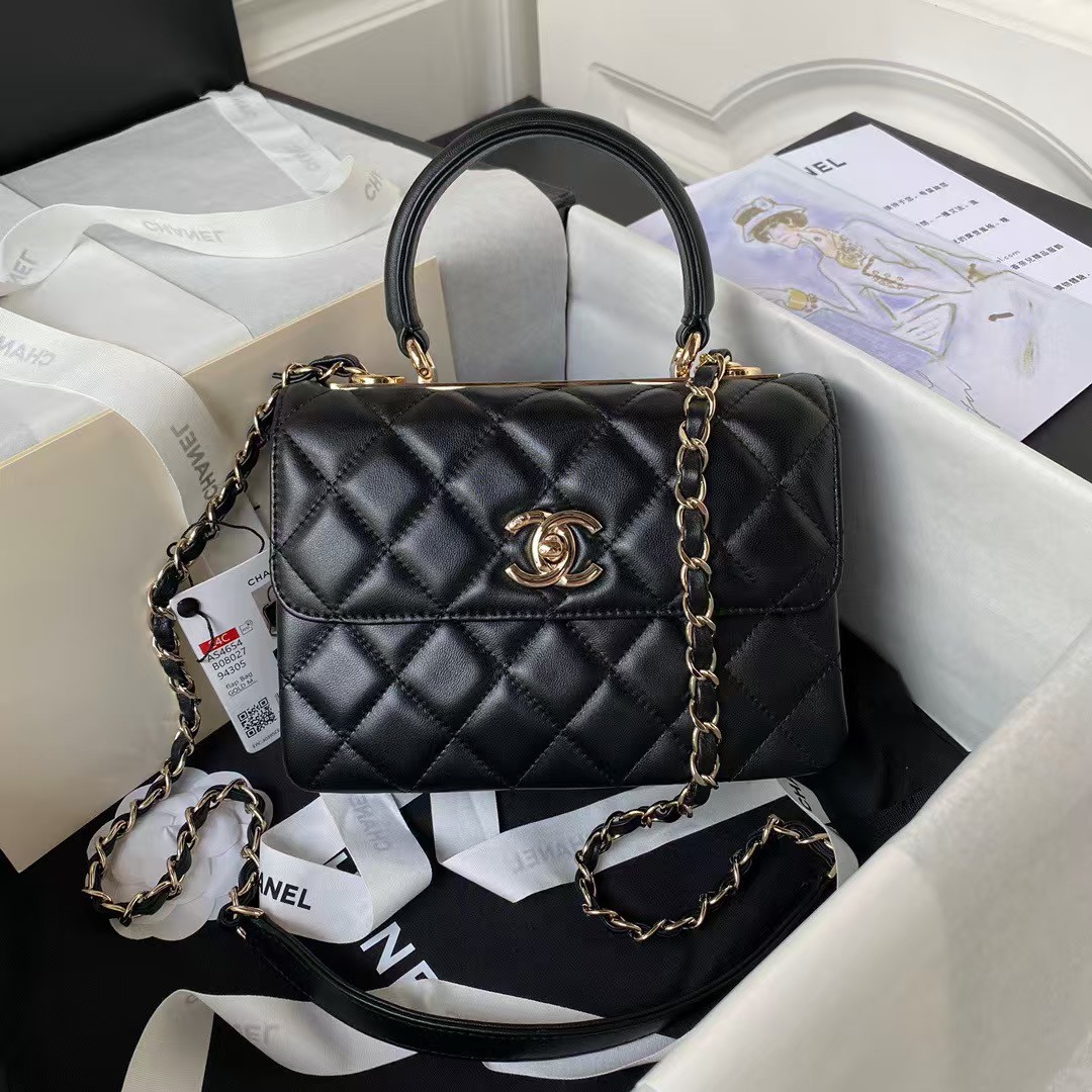 Chanel AS4654 Mini Fashion CC Flap Bag Black Lambskin Light Gold Hardware