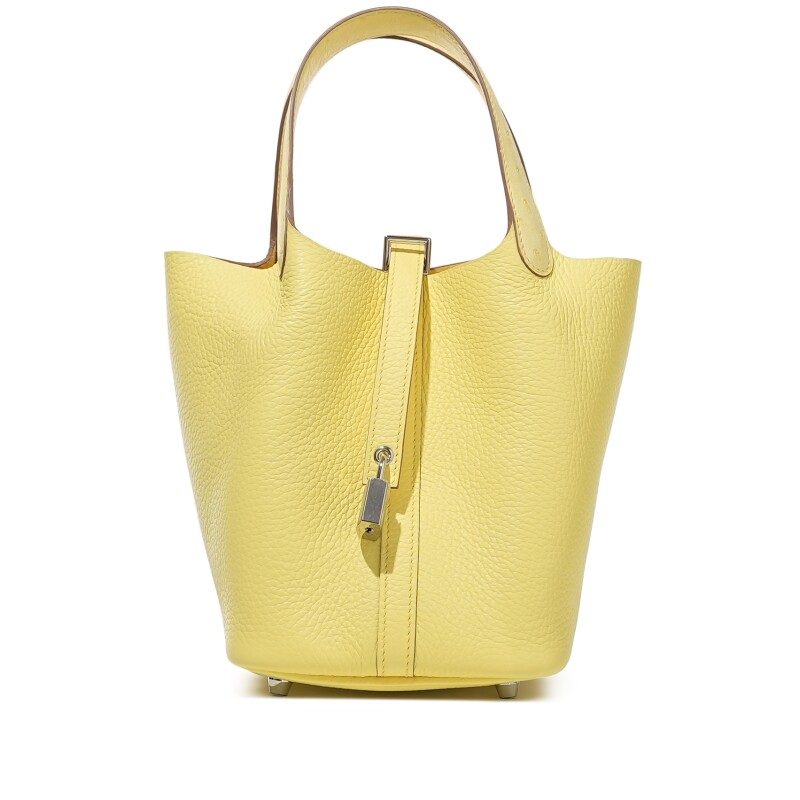 Hermes Lime Clemence and Ostrich Touch Picotin Lock 18 Palladium Hardware