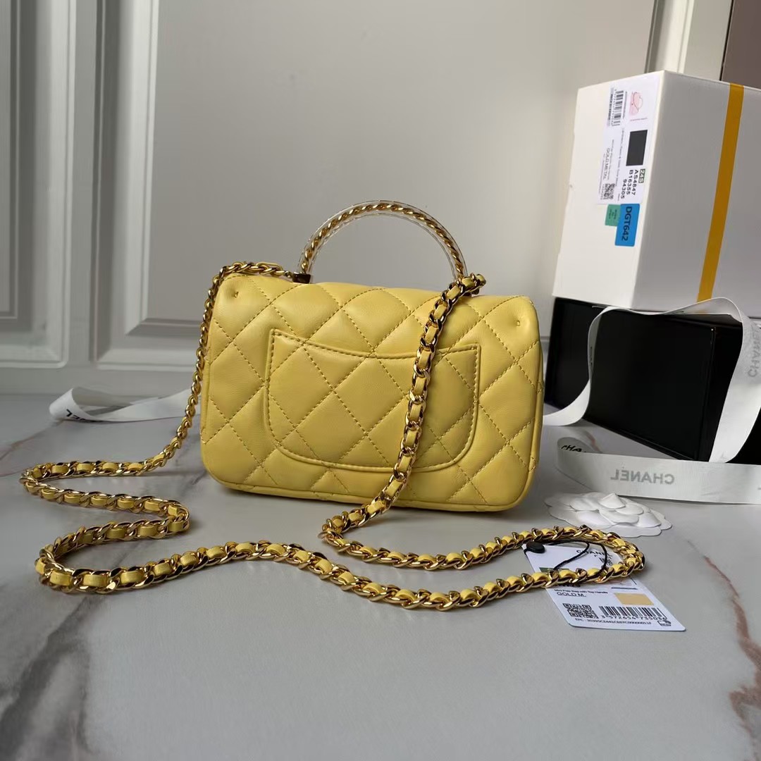 Chanel AS4847 Mini Flap Bag With Top Handle Lambskin Resin Yellow