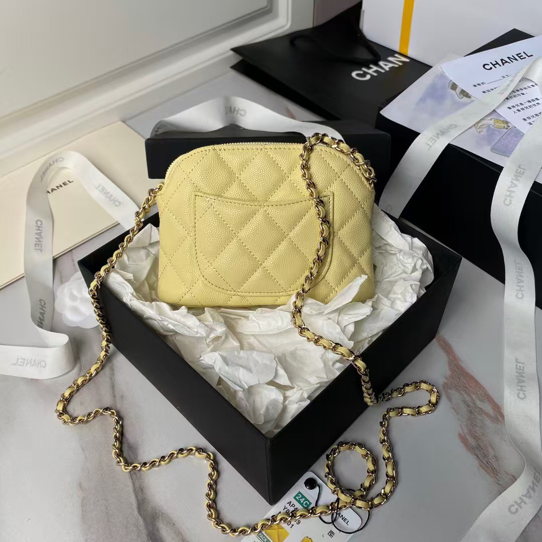 Chanel 24S AP4000 Mini Clutch With Chain Crossbody Bag Yellow Caviar Light Gold Hardware