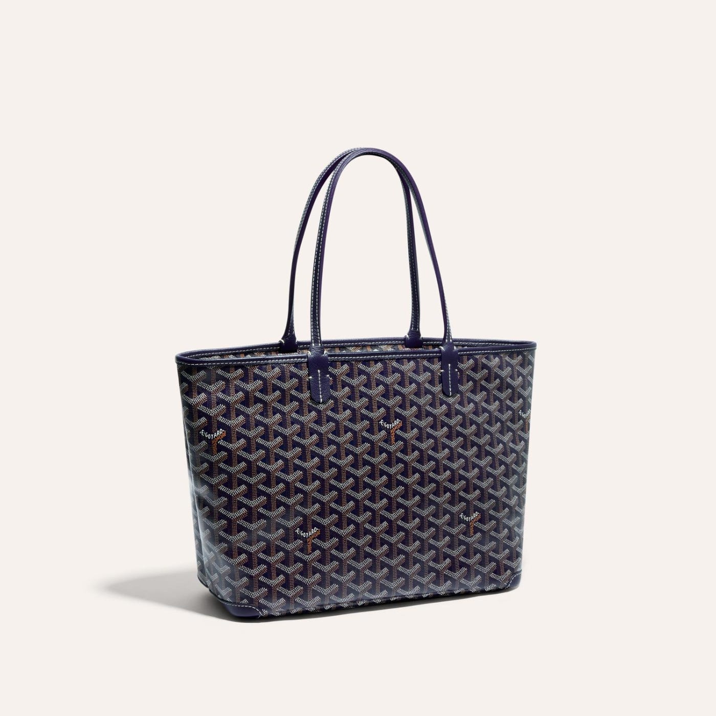 Goyard Goyardine Artois Tote PM Navy Blue Canvas & Chevroches Calfskin Palladium Hardware