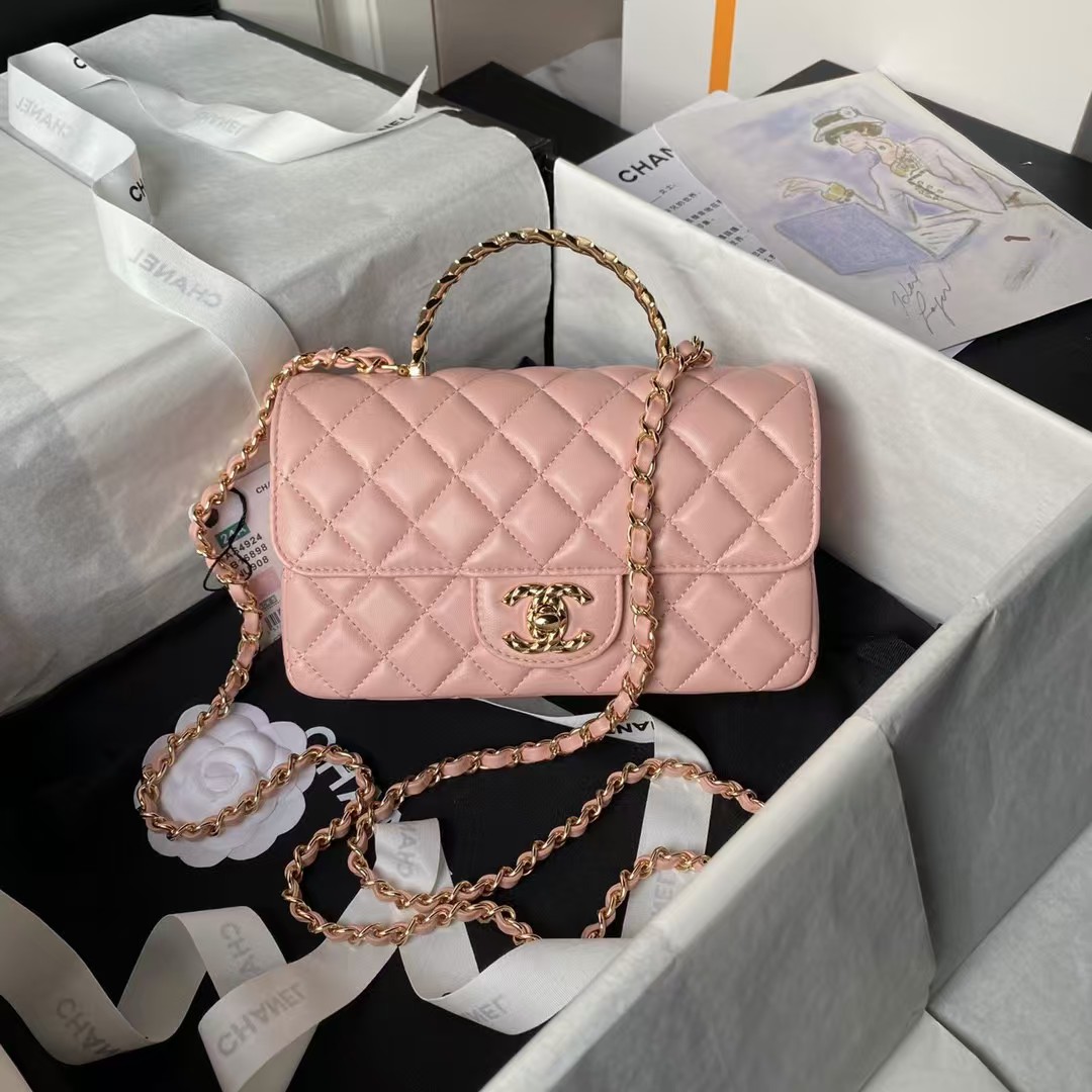 Chanel 24A AS4924 Mini Flap Bag With Top Handle Pink