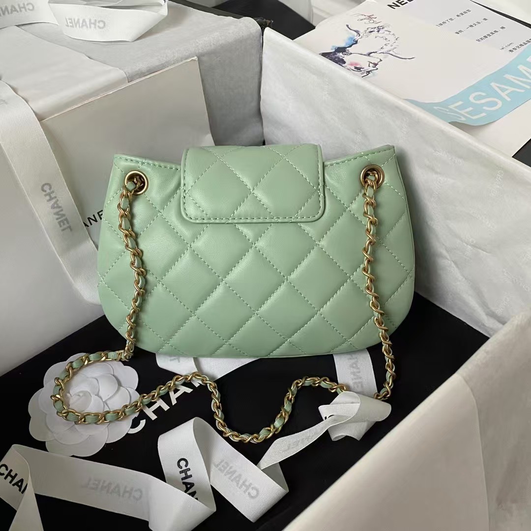 Chanel 24C Vintage Logo Small Quilted Lambskin Shoulder Bag AS4609 Green