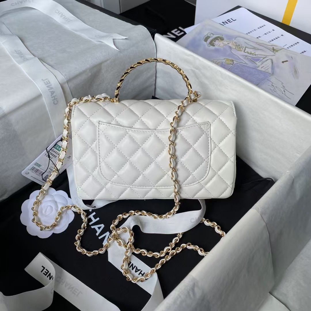 Chanel 24A AS4924 Mini Flap Bag With Top Handle White