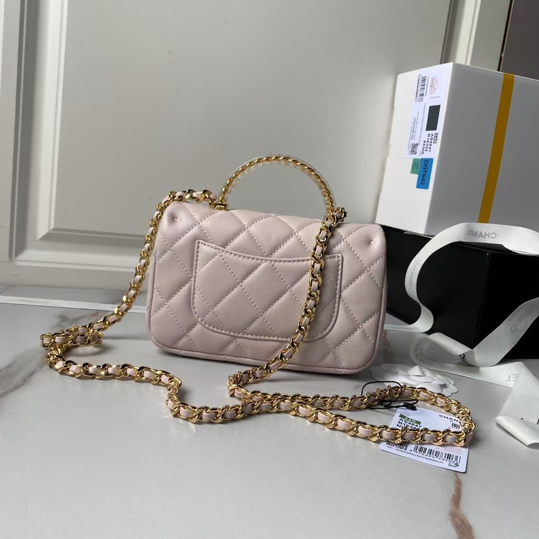 Chanel AS4847 Mini Flap Bag With Top Handle Lambskin Resin Pink