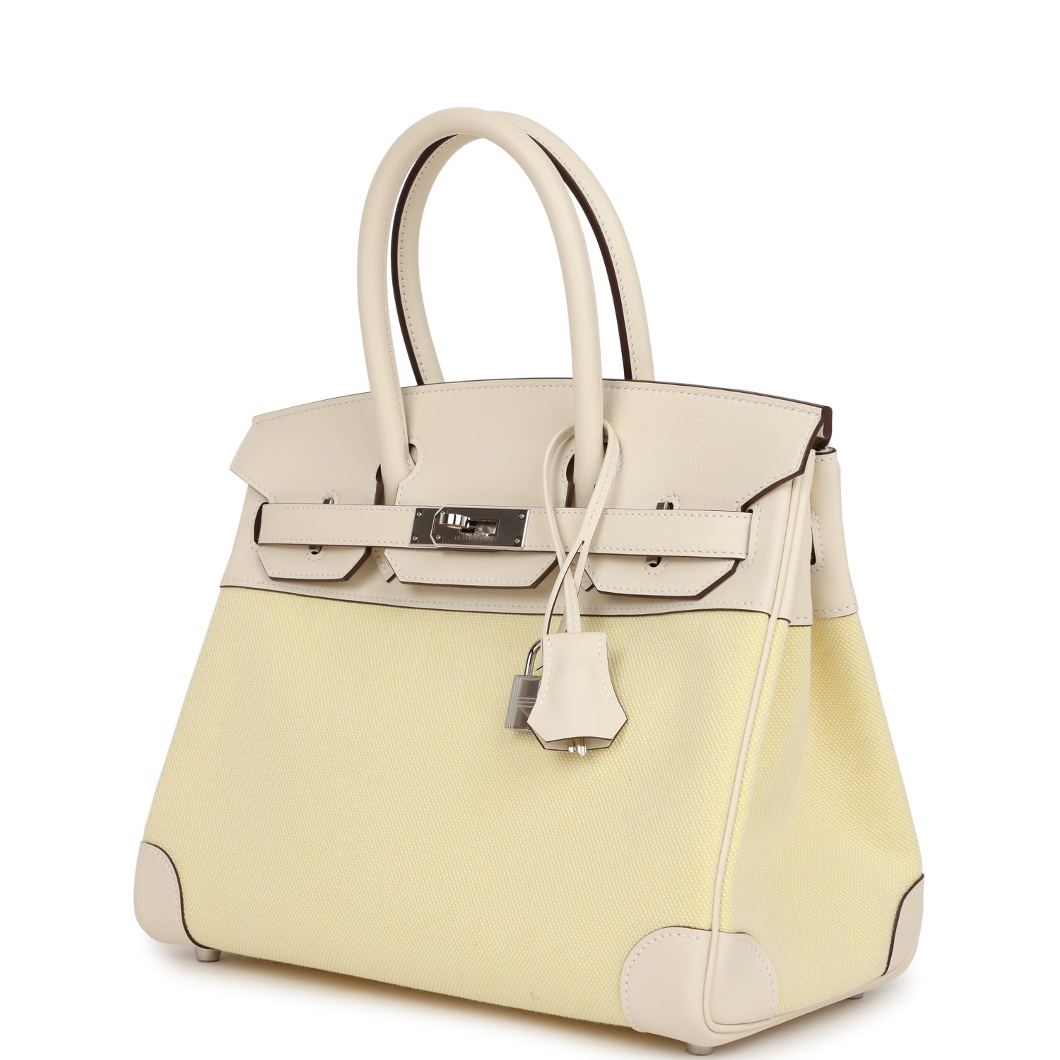 Hermes Birkin 30 Nata Swift and Jaune Poussin Toile Palladium Hardware