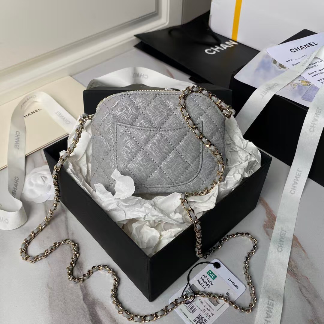 Chanel 24S AP4000 Mini Clutch With Chain Crossbody Bag Grey Caviar Light Gold Hardware
