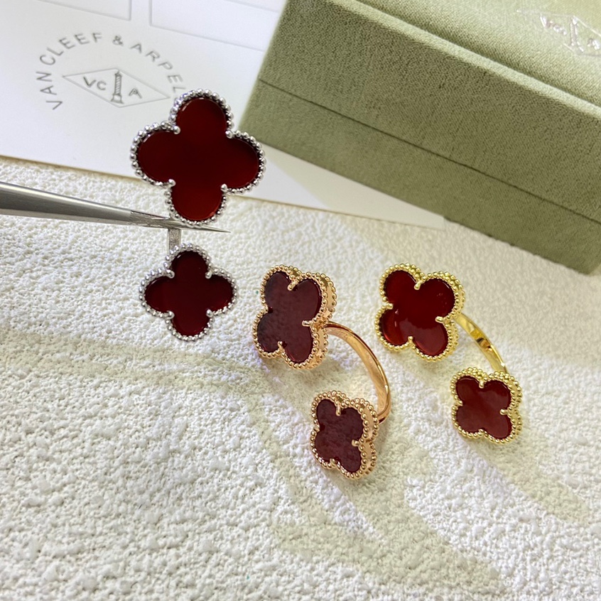 vca two clover ring, red carnelian, gold, rose gold, silver, regular size