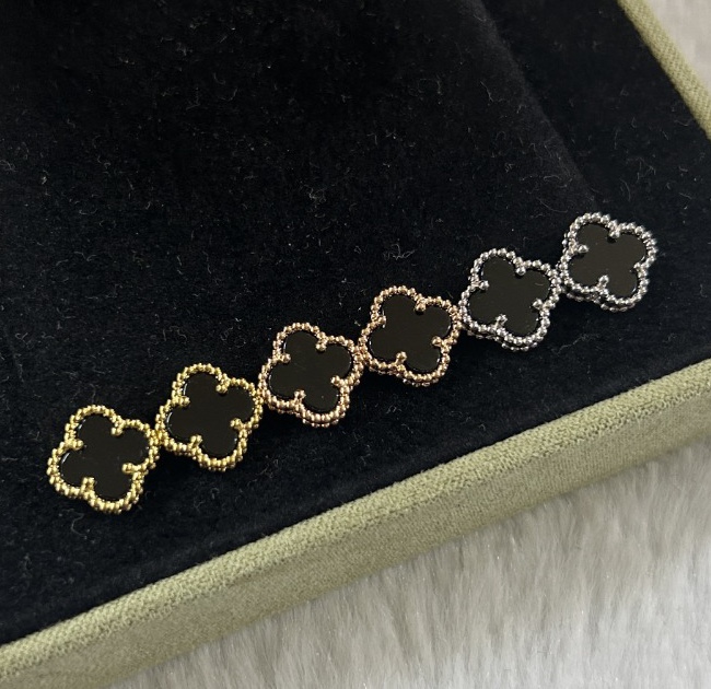 vca clover earring, black agate, gold, rose gold, silver