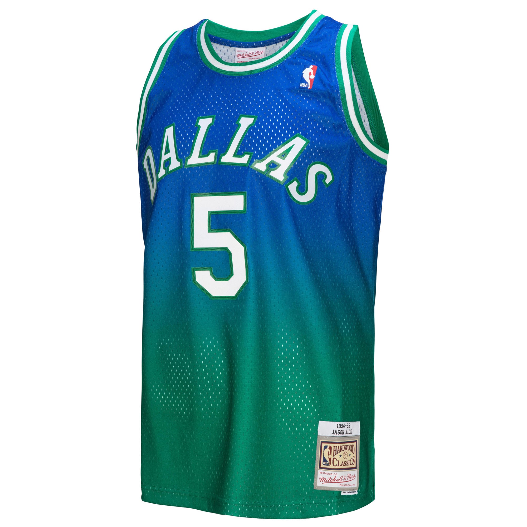 Jason Kidd Dallas Mavericks Mitchell & Ness 1994\/95 Hardwood Classics Fadeaway Swingman Player Jersey - Green\/Navy