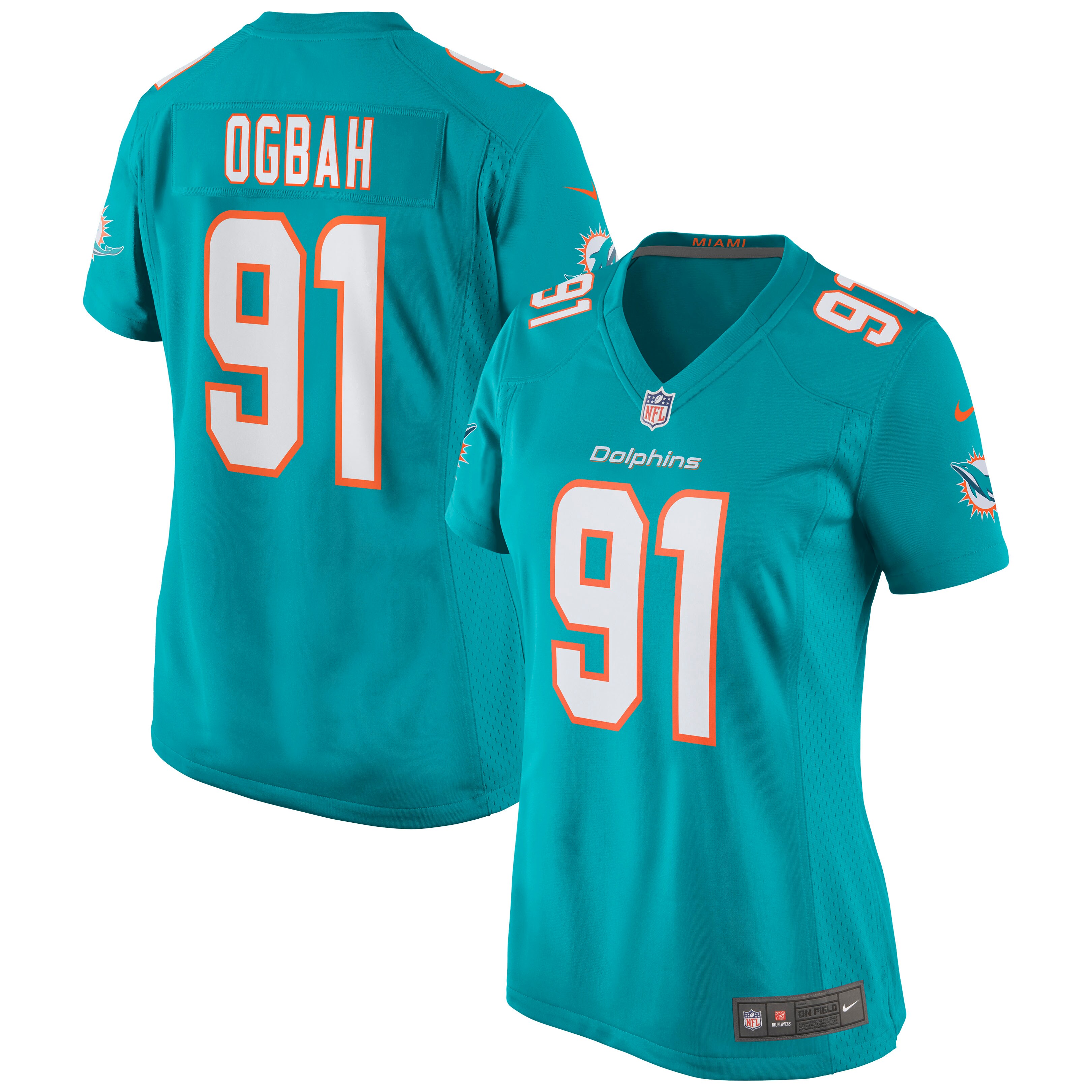 Emmanuel Ogbah Miami Dolphins  Women's Game Jersey - Aqua