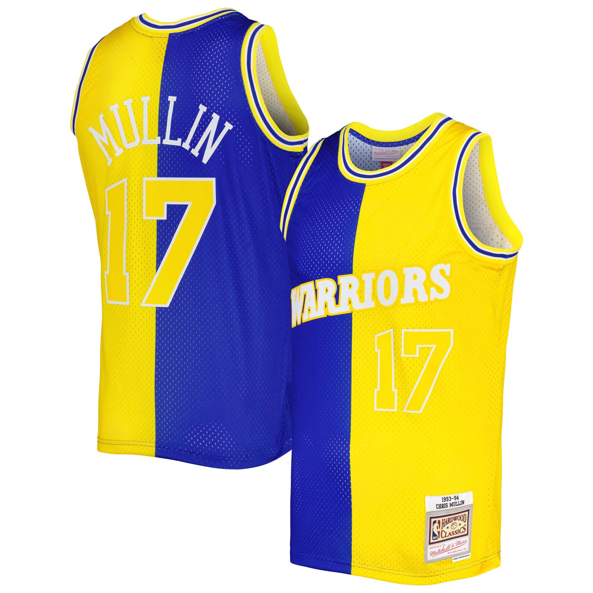 Chris Mullin Golden State Warriors Mitchell & Ness Hardwood Classics 1993\/94 Split Swingman Jersey - Royal\/Gold