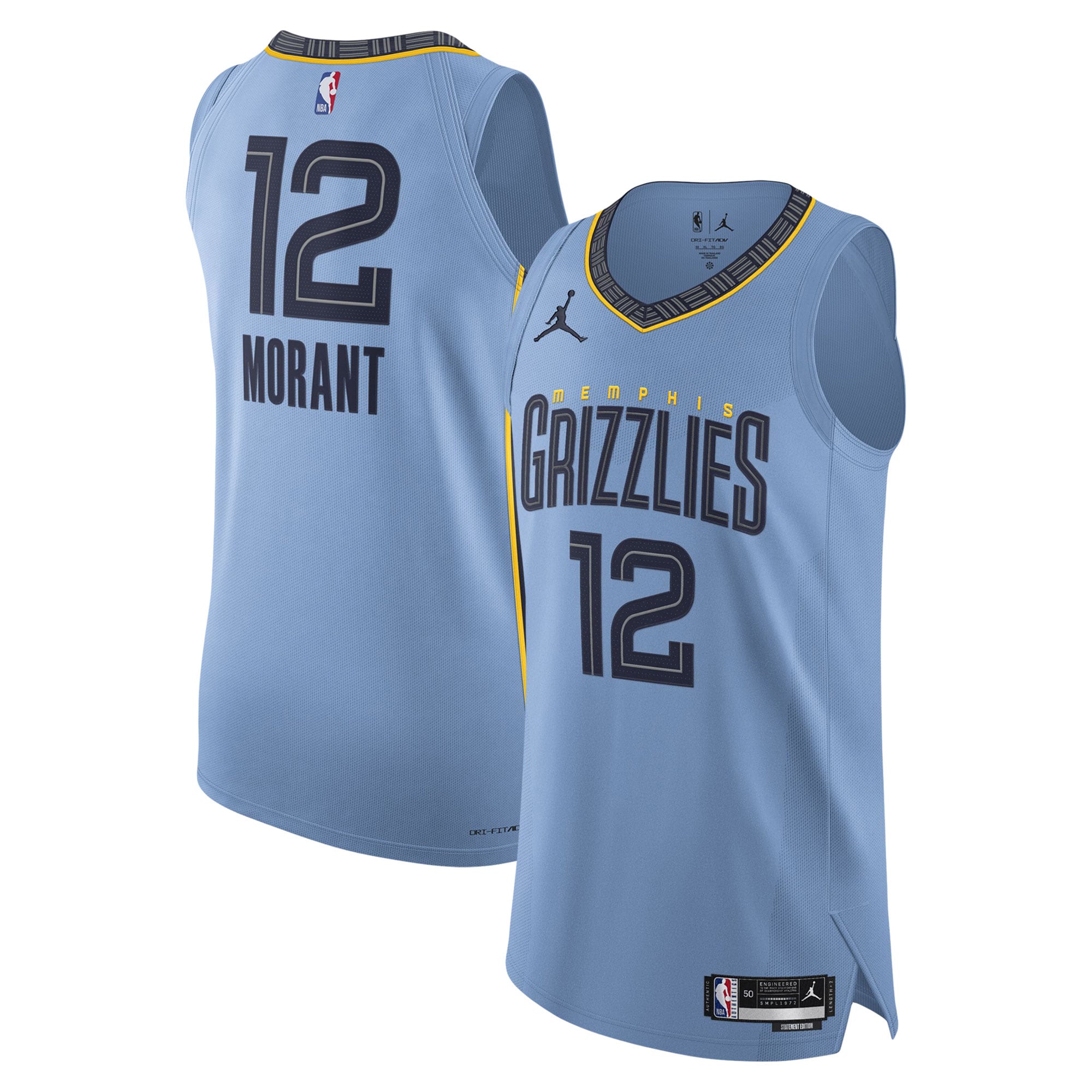 Ja Morant Memphis Grizzlies Jordan Brand Authentic Player Jersey - Statement Edition - Light Blue