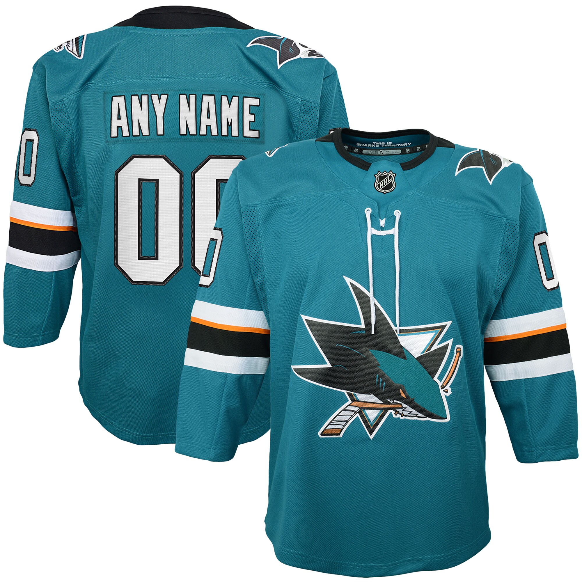 San Jose Sharks Youth 2019\/20 Home Premier Custom Jersey - Teal